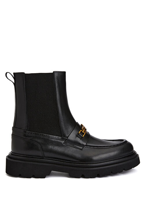 Siyah Logolu Zincirli Kadın Deri Bot - Görsel 2