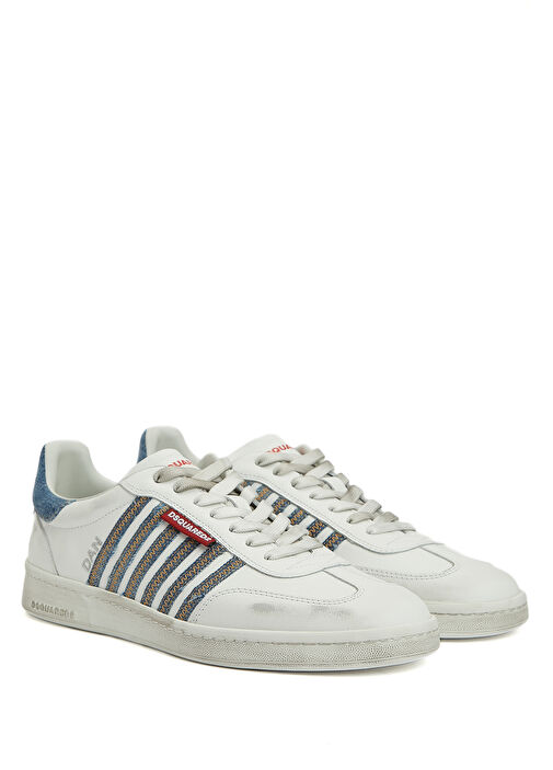 Beyaz Lacivert Erkek Deri Sneaker - Görsel 3