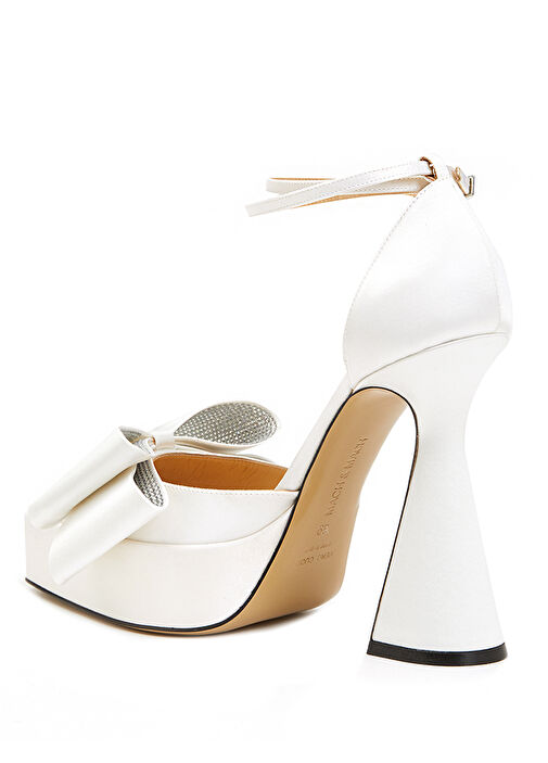 Beyaz Fiyonk Detaylı İpek Topuklu Ayakkabı - Görsel 4