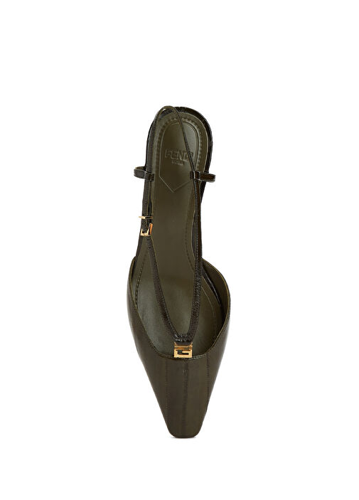 Haki Logo Detaylı Deri Topuklu Ayakkabı - Görsel 5