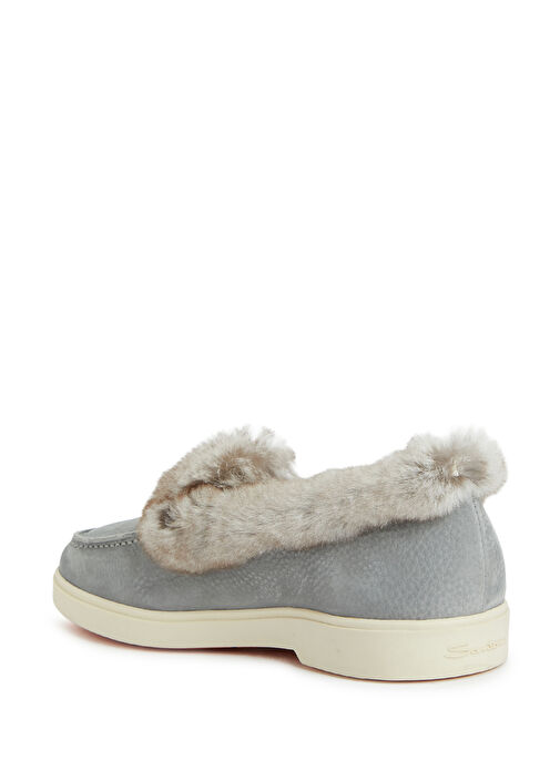 Gri Kadın Süet Loafer - Görsel 4