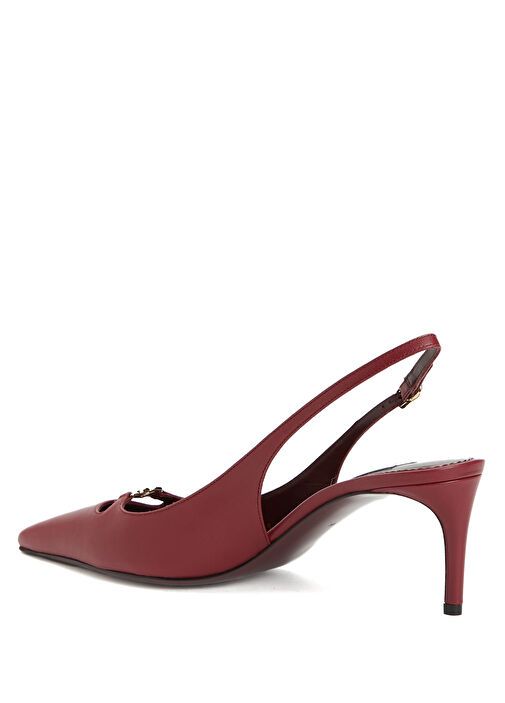 Bordo Logo Tokalı Deri Topuklu Ayakkabı - Görsel 4