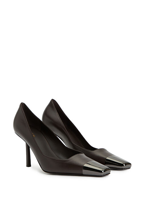 Koyu Kahverengi Deri Topuklu Ayakkabı - Görsel 3