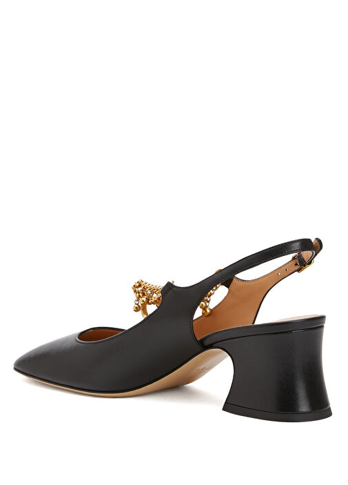 Siyah Deri Topuklu Ayakkabı - Görsel 4