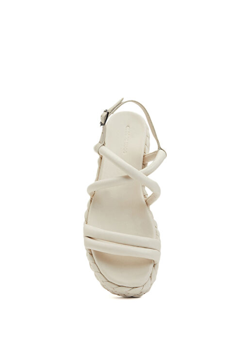 Kırık Beyaz Kadın Deri Sandalet - Görsel 5