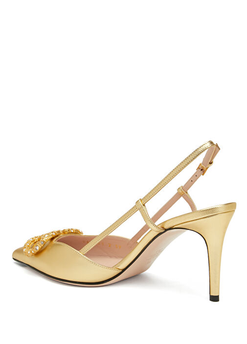 VLogo Signature Gold Deri Topuklu Ayakkabı - Görsel 4