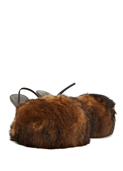 Toy Kahverengi Shearling Deri Topuklu Ayakkabı - Görsel 3