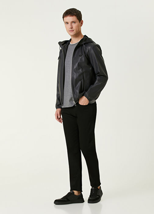 Emporio Armani - Grey Hooded Leather Jacket