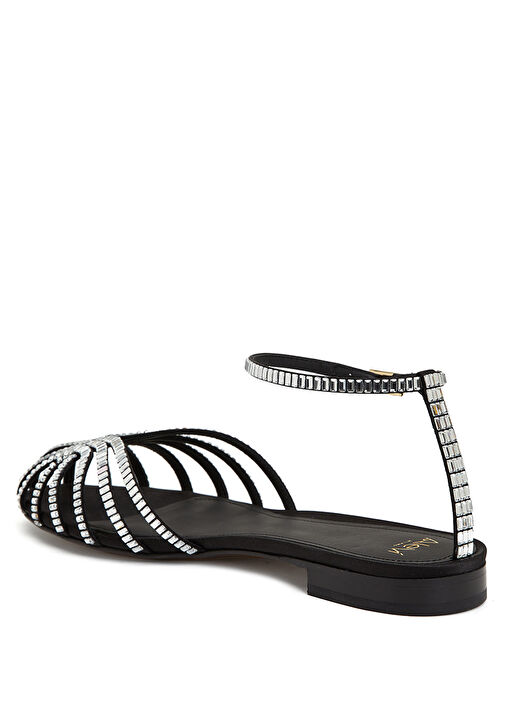 Siyah Geometrik Bantlı İpek Babet - Görsel 4