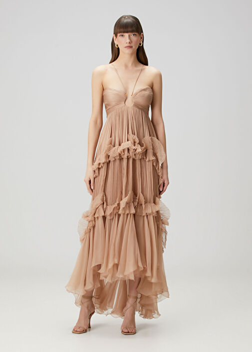Maria Lucia Hohan - Roxene Rose Gold Maxi Silk Evening Dress