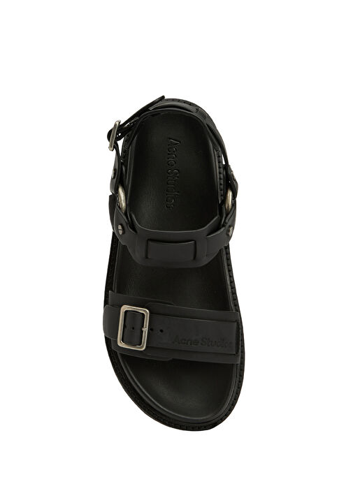 Siyah Logo Detaylı Kadın Deri Sandalet - Görsel 5