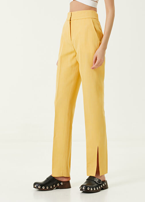 パンツ Jacquemus Yellow Side Slits Trousers Jacquemus - Yellow Slit Detailed Linen Trousers