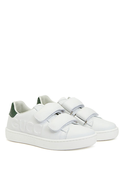 Beyaz Logolu Unisex Çocuk Deri Sneaker - Görsel 3