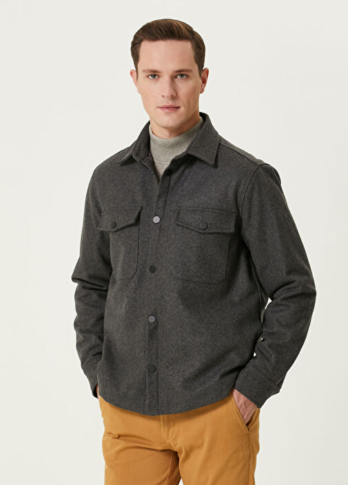 I*N様 OVERCOAT WOOL SHIRT DARK GRAY 1 Beymen Club - Dark Grey Wool Overshirt