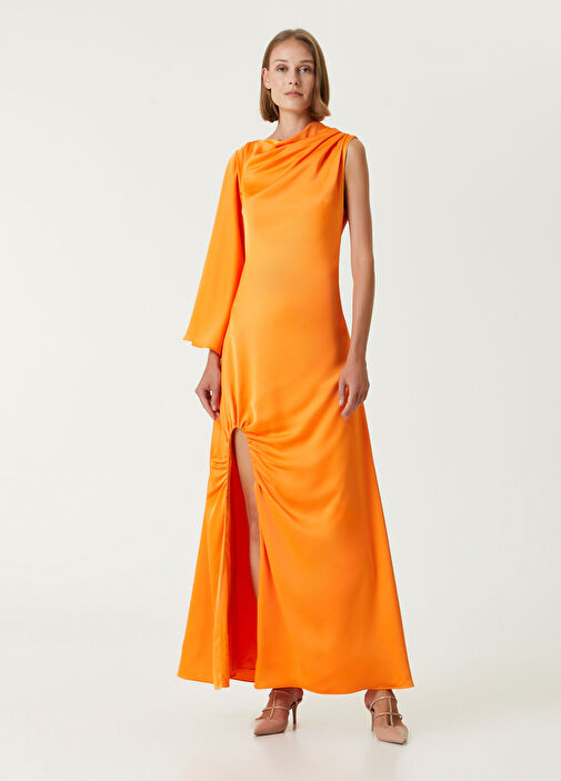 orange halston dress HALSTON