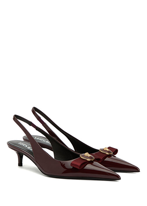 Bordo Medusa Tokalı Deri Topuklu Ayakkabı - Görsel 3