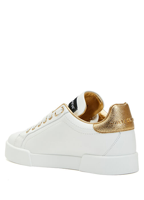 Beyaz Gold Logolu Kadın Deri Sneaker - Görsel 4