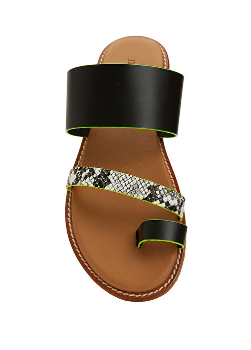 Siyah Leopar Desen Bantlı Kadın Deri Terlik - Görsel 5