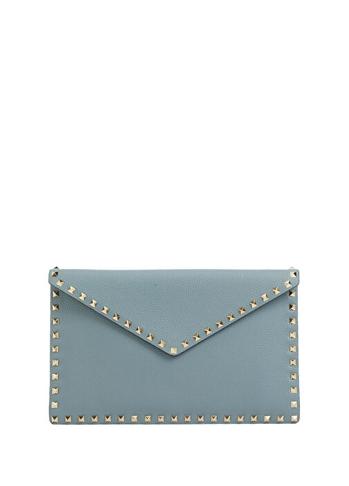 Rockstud Large Gri Kadın Deri El Portföyü