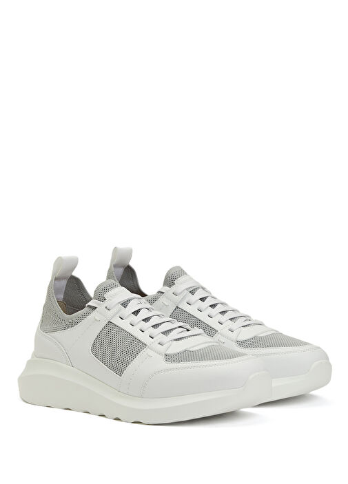 Beyaz File Dokulu Erkek Deri Sneaker - Görsel 3