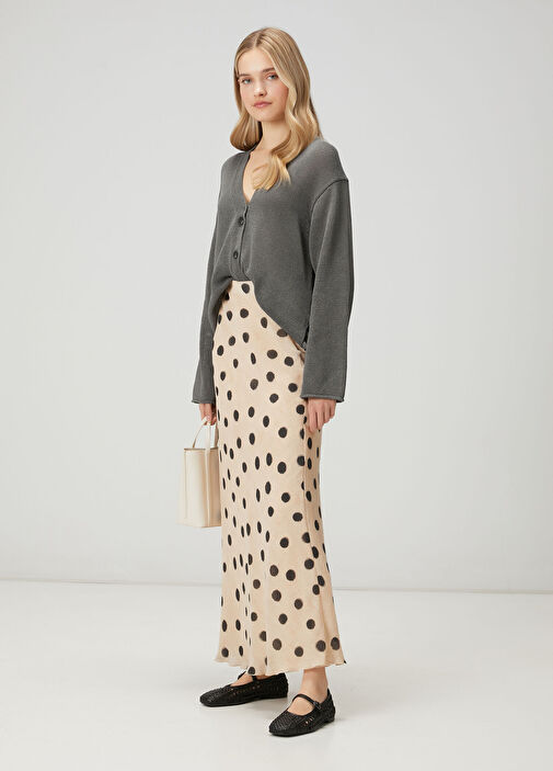 Ekru Puantiyeli Evaze Etek