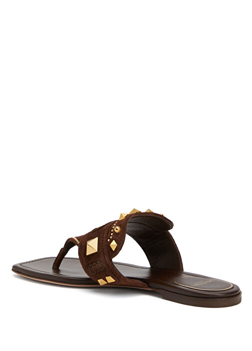 Rockstud Kahverengi Kadın Deri Terlik - Görsel 4