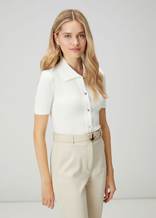 Kırık Beyaz Kısa Kol Polo Kazak