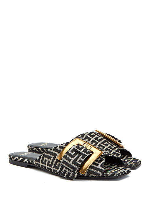 Siyah Beyaz Logo Desenli Kadın Terlik - Görsel 4