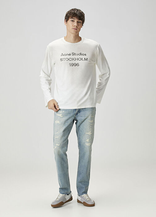 Acne Studios - Kırık Beyaz Logolu Uzun Kol T-shirt - Fildişi