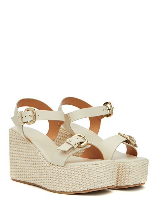 Kırık Beyaz Kadın Deri Sandalet - Görsel 3