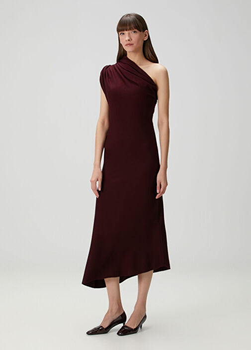 coast burgundy dress Pristina | Burgundy Boat-Neck Woven Maxi Dress With Cape Detail main image 0