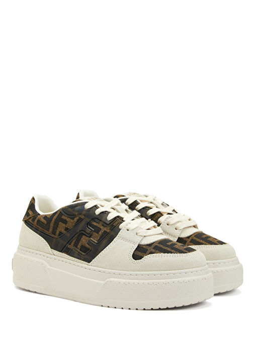 Krem Kahverengi Logo Desenli Kadın Sneaker - Görsel 3