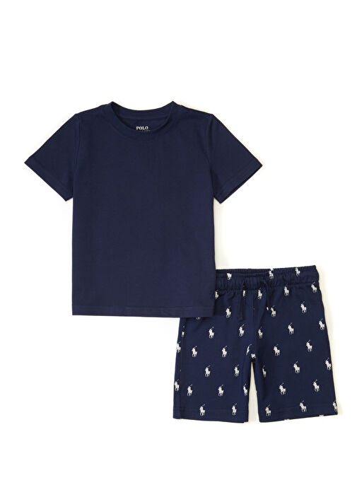 Navy Blue Logo Patterned Boys Pajama Set