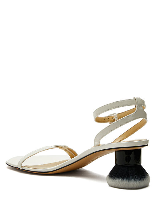 Beyaz Topuk Detaylı Kadın Deri Sandalet - Görsel 4