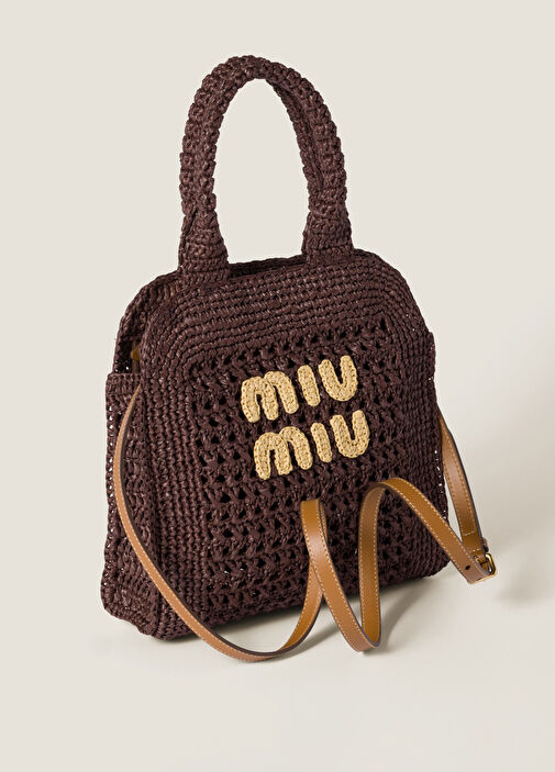 【Miu Miu】RAFFIA MIU MIU HANDBAG Miu Miu Raffia-effect handbag Brown - Women | VIETTI Online