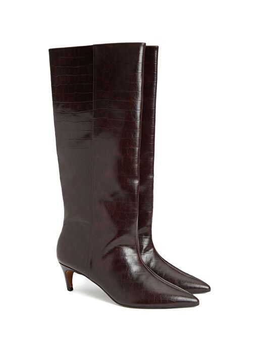 Bordo Kroko Desenli Çizme - Görsel 3