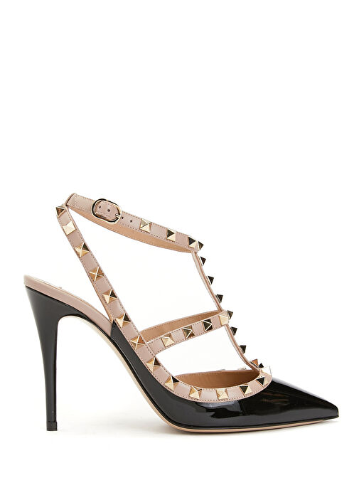 Rockstud Siyah Deri Topuklu Ayakkabı - Görsel 2