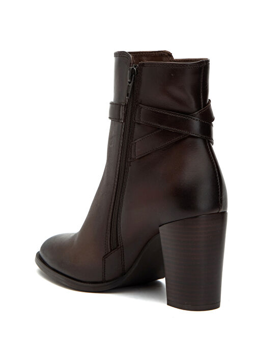 Kahverengi Kemer Detaylı Kadın Deri Bot - Görsel 4
