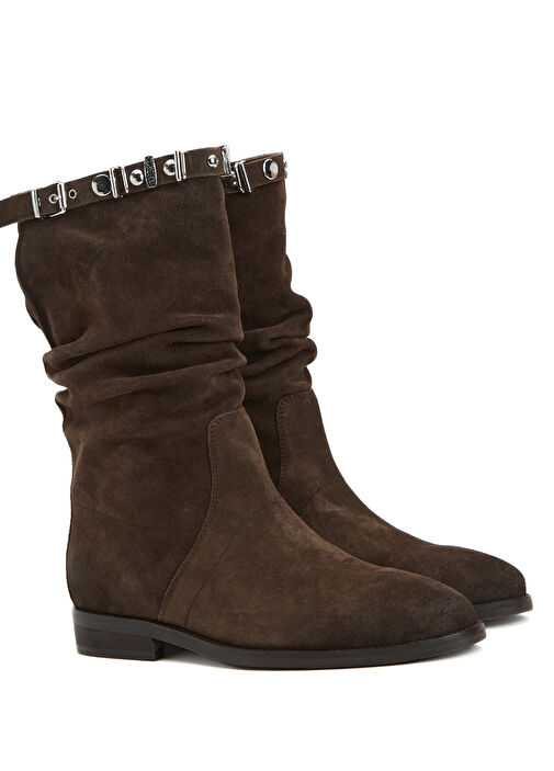 Kahverengi Taşlı Kadın Süet Bot - Görsel 3