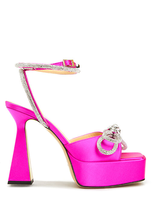Fuşya Fiyonklu Mikro Taşlı Kadın İpek Sandalet - Görsel 2