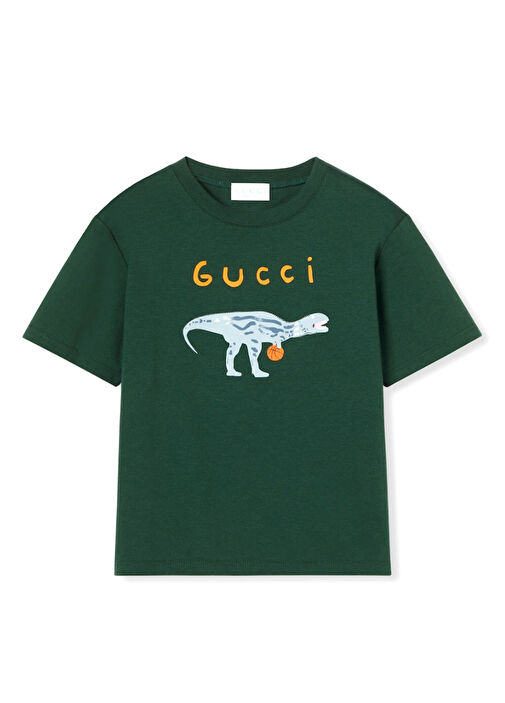 Gucci - Koyu Yeşil Logo Baskılı Erkek Çocuk T-shirt - Koyu Yeşil
