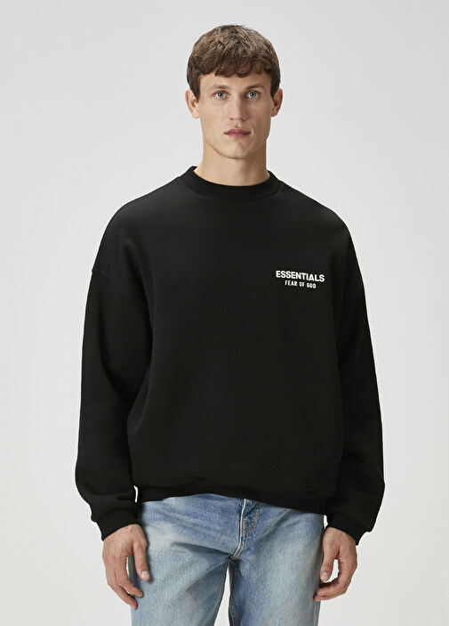Fear Of God Essentials Siyah Erkek Siyah Logo Baskılı Sweatshirt