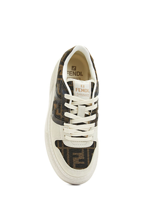 Krem Kahverengi Logo Desenli Kadın Sneaker - Görsel 5