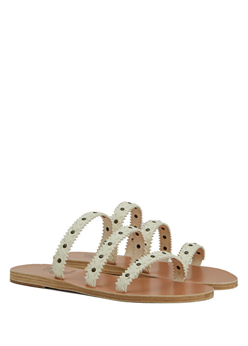 Prostasia Kırık Beyaz Kadın Deri Terlik - Görsel 3