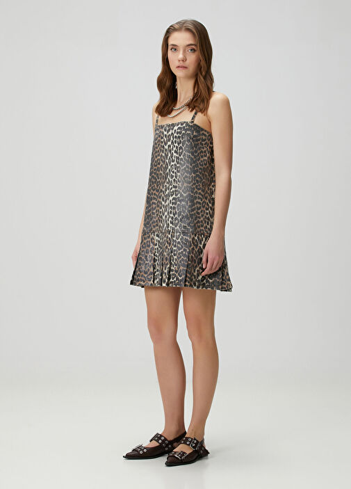 Ganni - Leopard Print Organic Cotton Mini Denim Dress