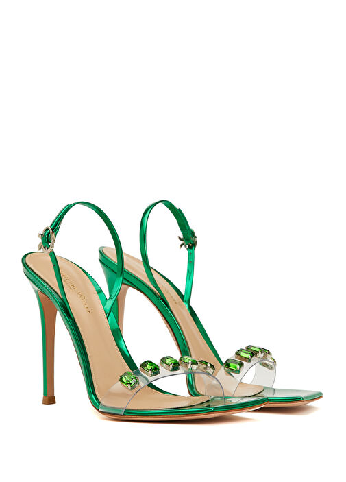 Ribbon Candy Yeşil Kadın Deri Sandalet - Görsel 3