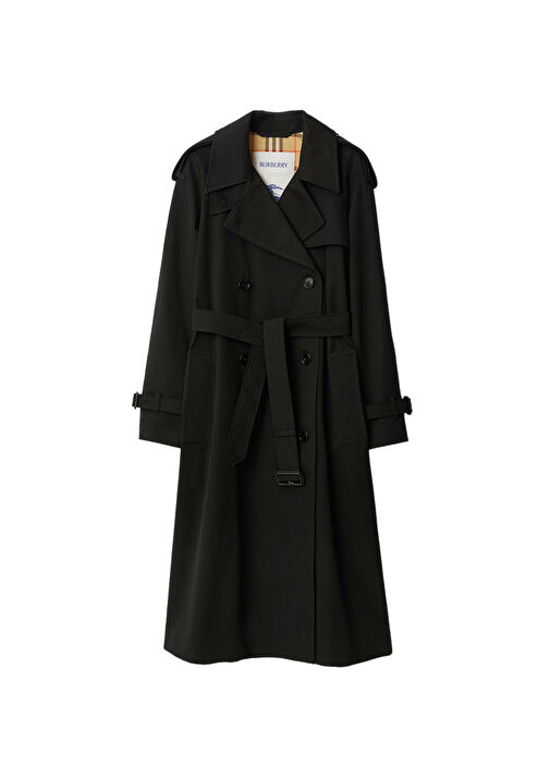 Burberry Siyah Kadın Long Castleford Siyah Gabardin Kadın Trençkot