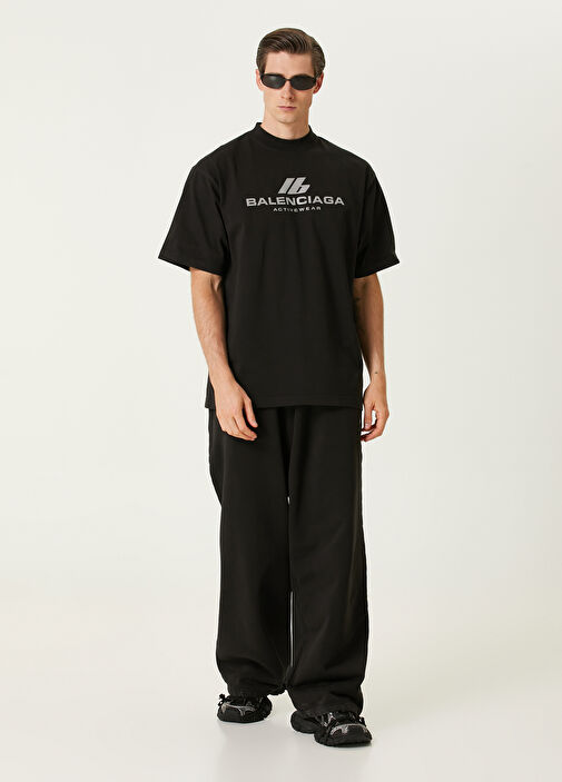 BALENCIAGA / カットソー/S/コットン/GRY/無地 Balenciaga - Siyah Gri Logo Baskılı T-shirt - Siyah-Gri