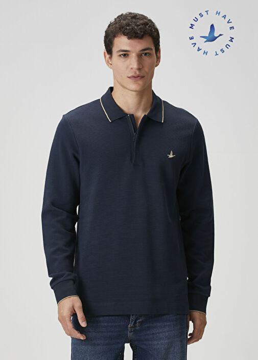 Comfort Fit Lacivert Polo Sweatshirt - Görsel 2