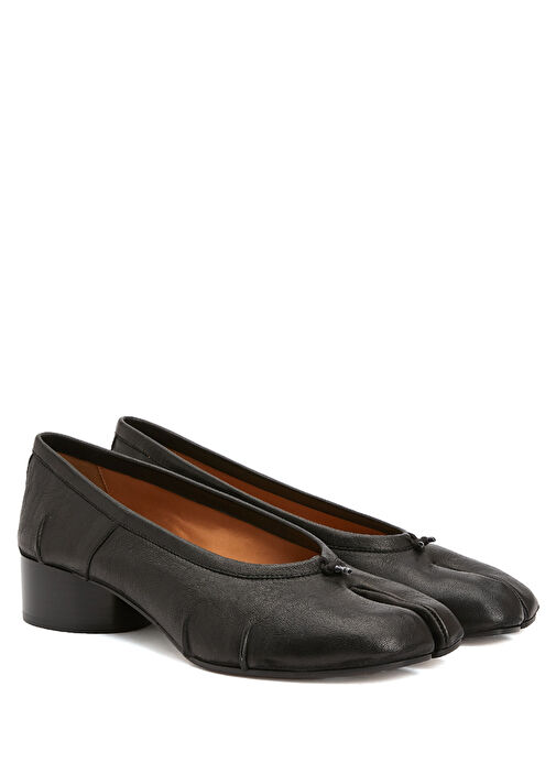Tabi Siyah Deri Topuklu Ayakkabı - Görsel 3